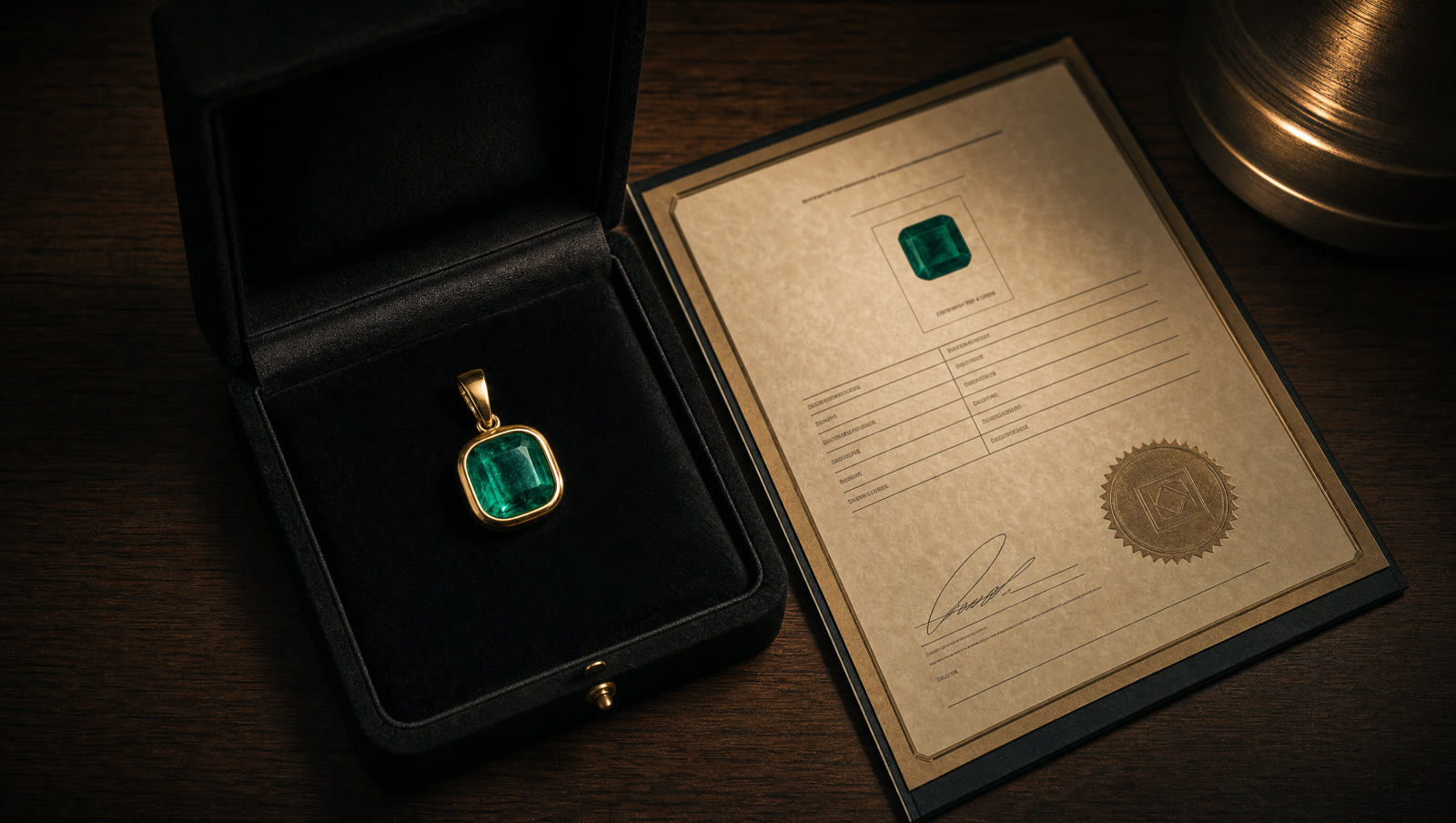 Dije OROVERDE en oro 18k con esmeralda colombiana certificada y su certificado de origen oficial